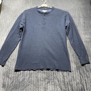 Vintage 90s L.L. Bean Men's L Tall Henley Blue Wool Blend Canada Long Sleeve